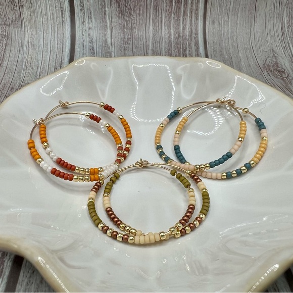 Bronze & Olive Green Hoops with 14k Gold Filled Wire - Picture 3 of 3